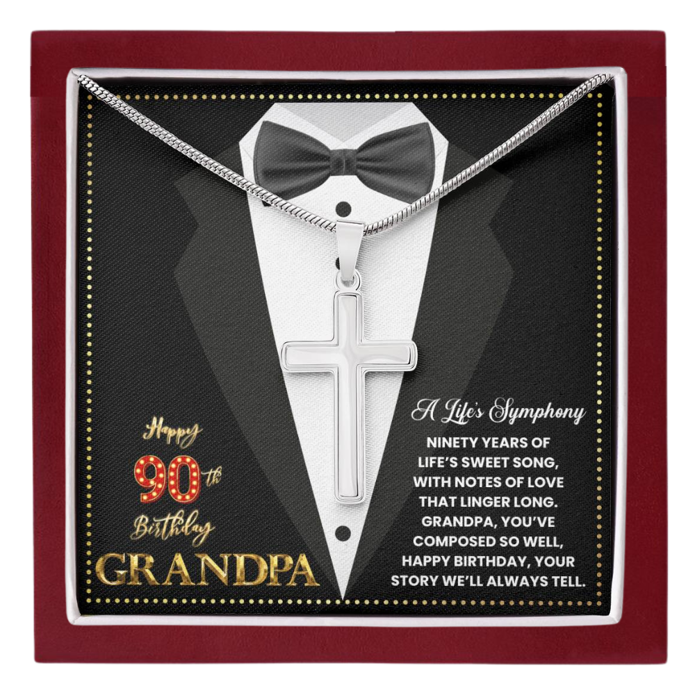 JGF Jewelry Gifts for Family Grandpa Cross Necklace For Men Happy 90th Birthday Card
