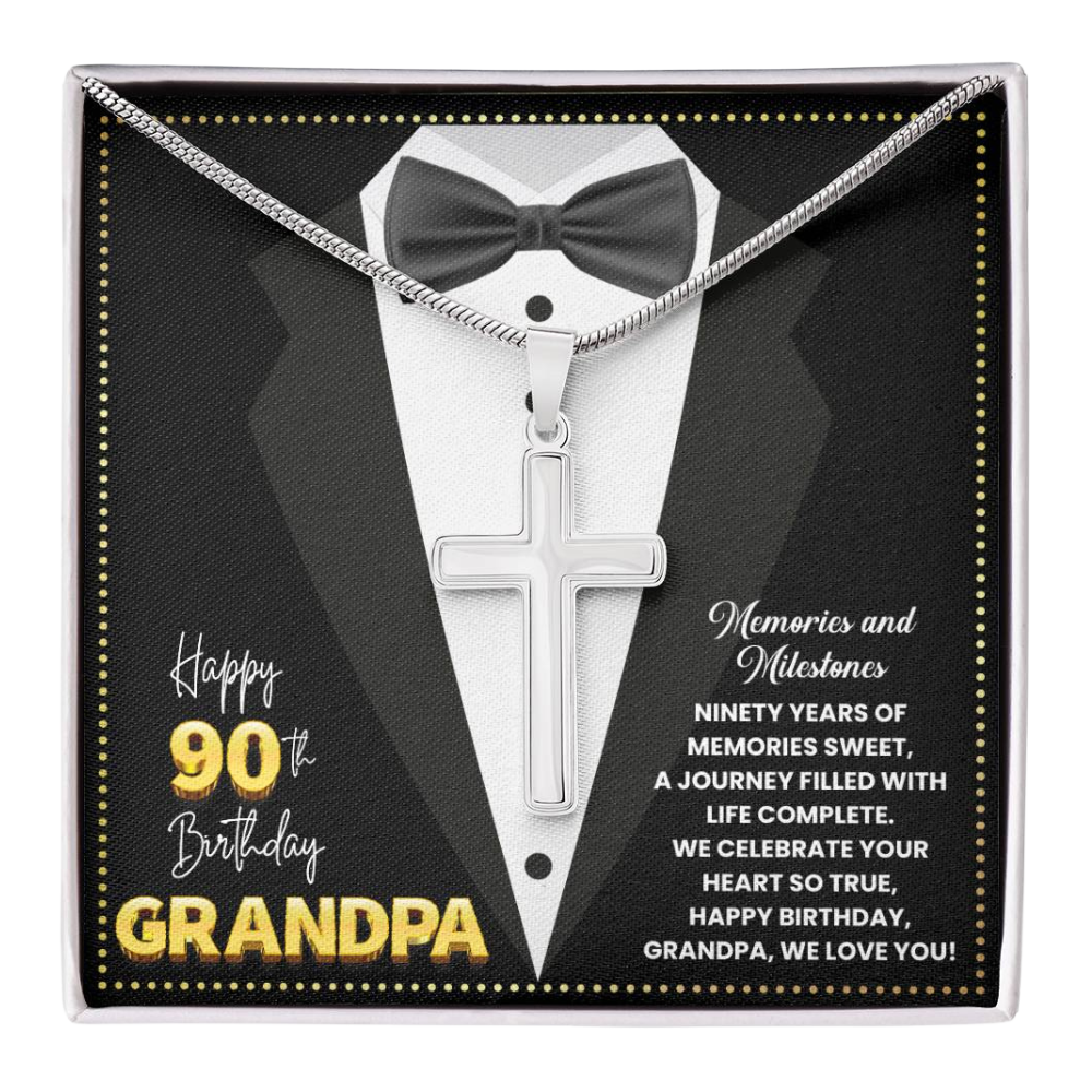 JGF Jewelry Gifts for Family Happy 90th Birthday Card Grandpa Cross Necklace For Men