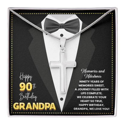 JGF Jewelry Gifts for Family Happy 90th Birthday Card Grandpa Cross Necklace For Men