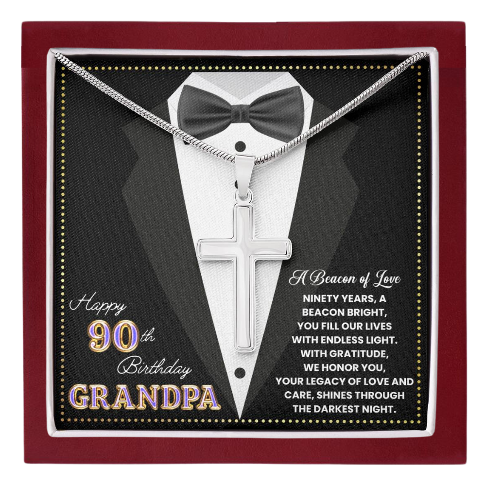 JGF Jewelry Gifts for Family Happy 90th Birthday Card Grandpa Cross Necklace For Men