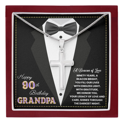 JGF Jewelry Gifts for Family Happy 90th Birthday Card Grandpa Cross Necklace For Men