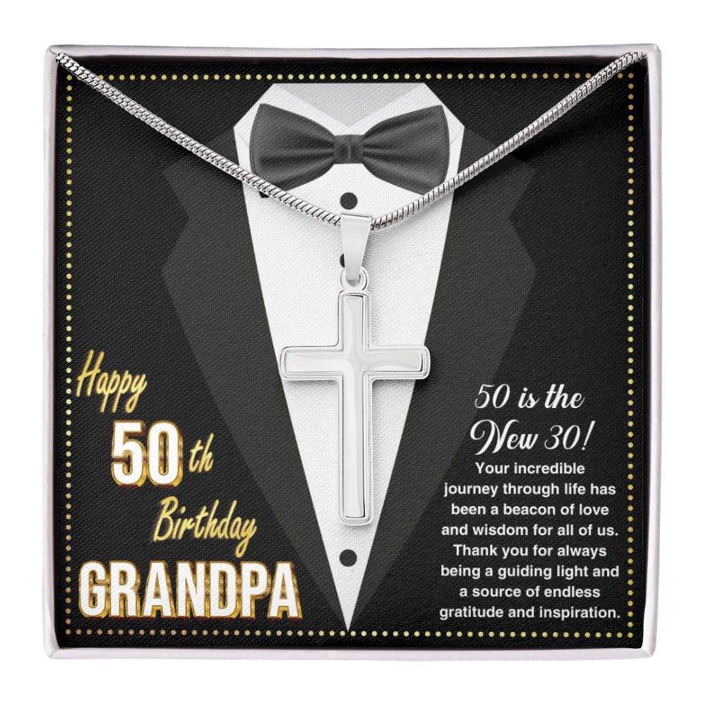 JGF Jewelry Gifts for Family Happy 50th Birthday Grandpa Cross Necklace For Men Turning 50 Card