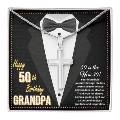 JGF Jewelry Gifts for Family Happy 50th Birthday Grandpa Cross Necklace For Men Turning 50 Card