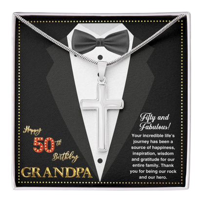 JGF Jewelry Gifts for Family Cross Necklace For Men Happy 50th Birthday Card For Him Grandpa