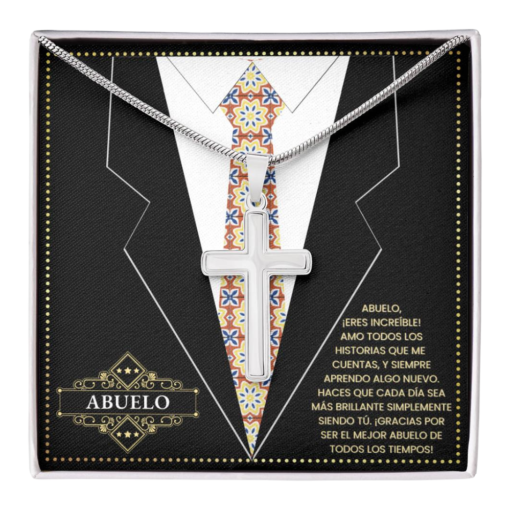 SpanishGrandPa14 JGF Jewelry Gifts for Family Regalo Para Abuelo Cross Necklace for Grandpa Birthday Card Spanish