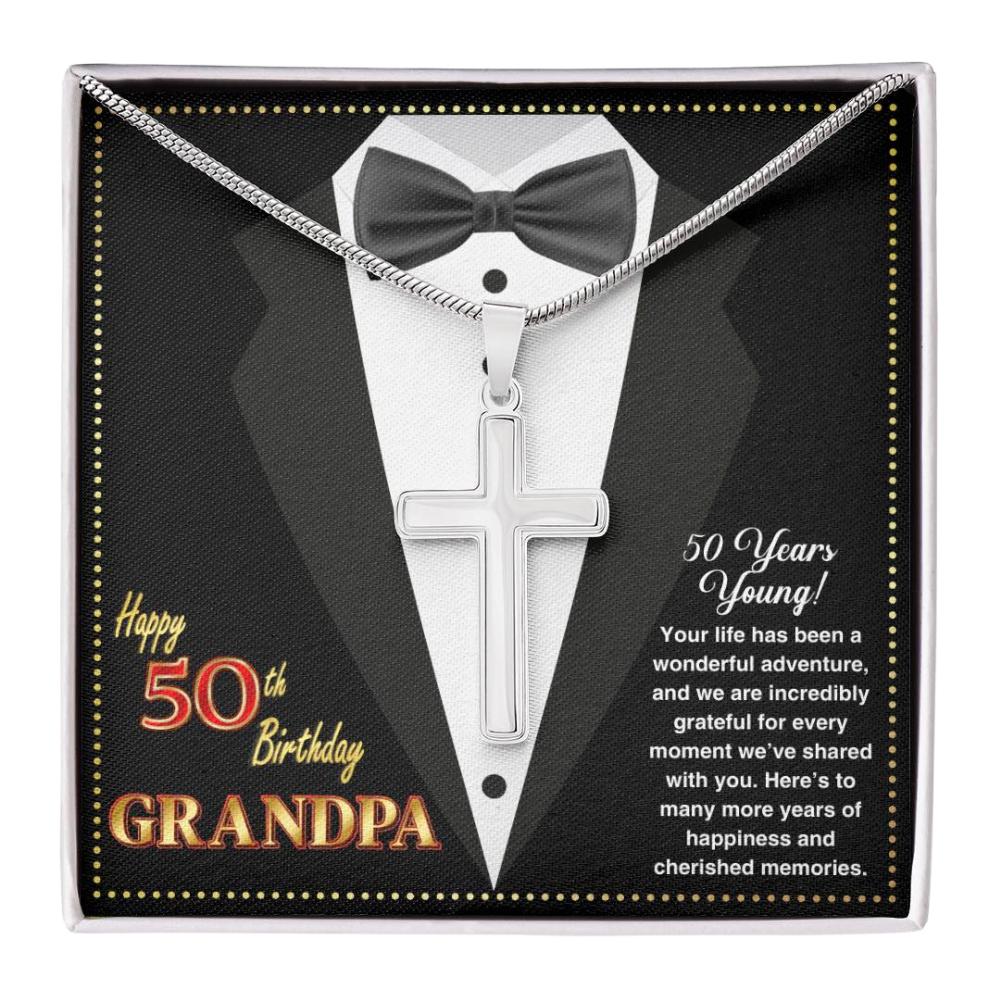 JGF Jewelry Gifts for Family Grandpa Cross Necklace For Men Happy 50th Birthday Card For Him