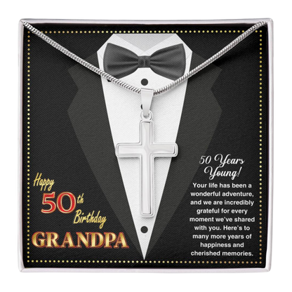 JGF Jewelry Gifts for Family Grandpa Cross Necklace For Men Happy 50th Birthday Card For Him