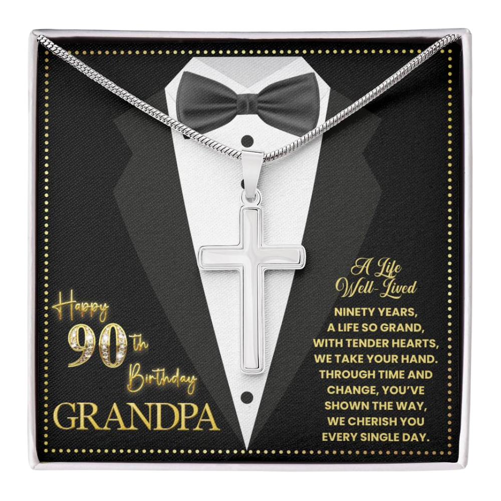 JGF Jewelry Gifts for Family Cross Necklace For Men Stainless Steel For Grandpa 90th Birthday