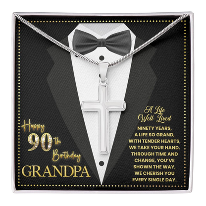 JGF Jewelry Gifts for Family Cross Necklace For Men Stainless Steel For Grandpa 90th Birthday