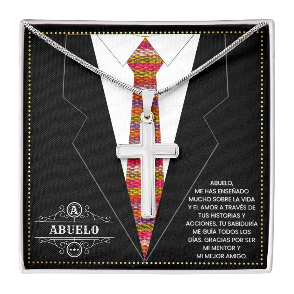 SpanishGrandPa27 JGF Jewelry Gifts for Family Regalo Para Abuelo Cross Necklace for Grandpa Birthday Card Gifts Spanish