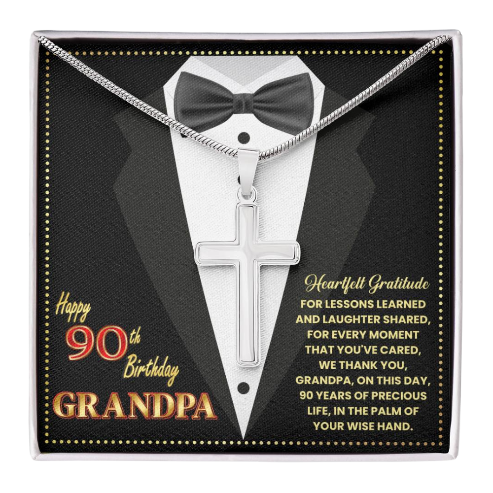 JGF Jewelry Gifts for Family Happy 90th Birthday Grandpa Cross Necklace For Men Stainless Steel