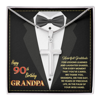 JGF Jewelry Gifts for Family Happy 90th Birthday Grandpa Cross Necklace For Men Stainless Steel