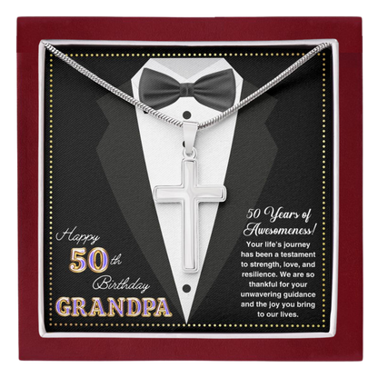 JGF Jewelry Gifts for Family Happy 50th Birthday Card For Him Grandpa Cross Necklace For Men