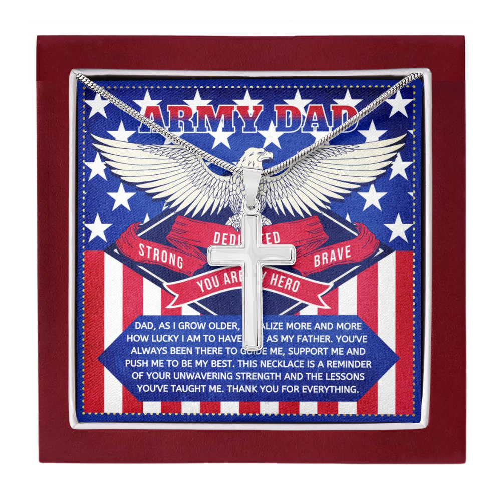 JGF Jewelry Gifts for Family US Army Dad Cross Necklace for Men Silver from Daughter and Son