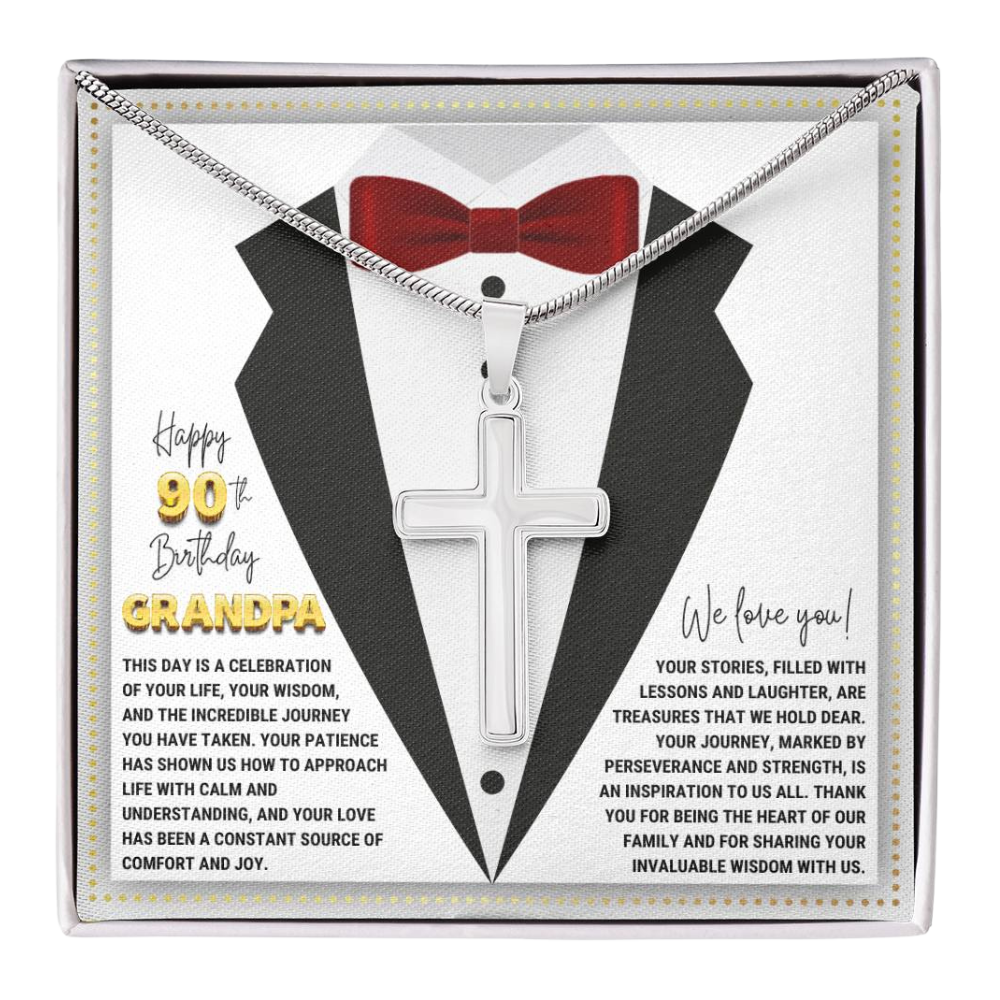 JGF Jewelry Gifts for Family Cross Necklace For Grandpa 90th Birthday Card