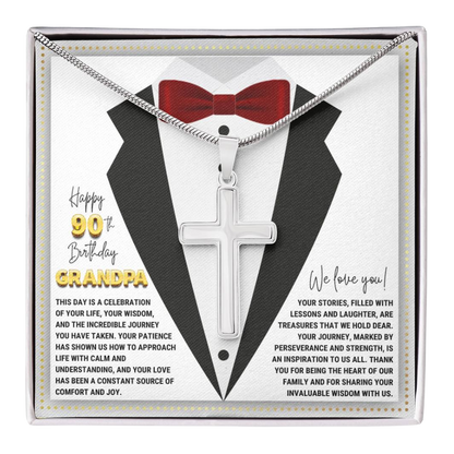 JGF Jewelry Gifts for Family Cross Necklace For Grandpa 90th Birthday Card