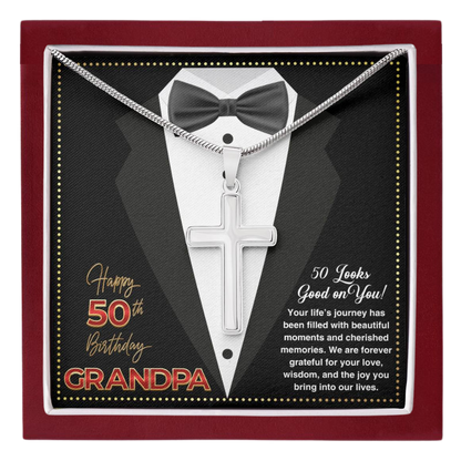 JGF Jewelry Gifts for Family Christian Cross Necklace For Men Grandpa Turning 50 Birthday Card