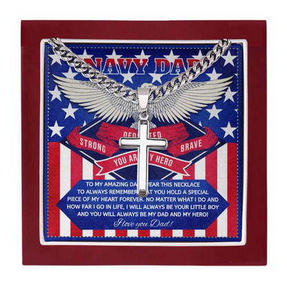 JGF Jewelry Gifts for Family US Navy Marine Dad Cross Necklace For Men from Son and Daughter