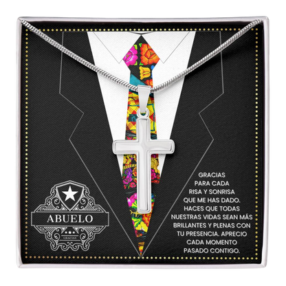 SpanishGrandPa21 JGF Jewelry Gifts for Family Regalo Para Abuelo Cross Necklace for Grandpa Birthday Card Spanish