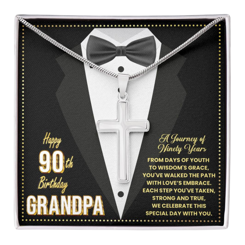 JGF Jewelry Gifts for Family 90th Birthday Card Gifts For Great Grandpa Cross Necklace For Men