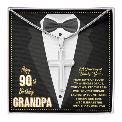JGF Jewelry Gifts for Family 90th Birthday Card Gifts For Great Grandpa Cross Necklace For Men
