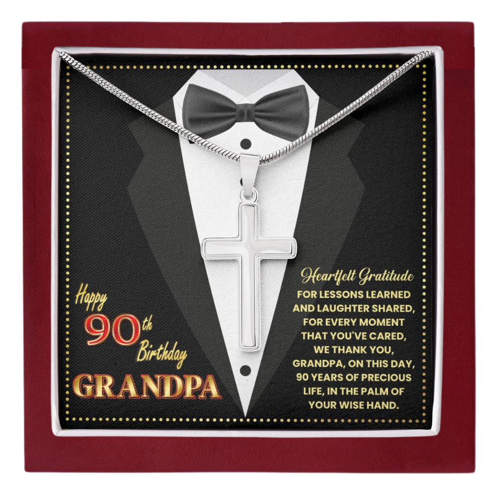 JGF Jewelry Gifts for Family Happy 90th Birthday Grandpa Cross Necklace For Men Stainless Steel