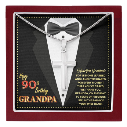 JGF Jewelry Gifts for Family Happy 90th Birthday Grandpa Cross Necklace For Men Stainless Steel