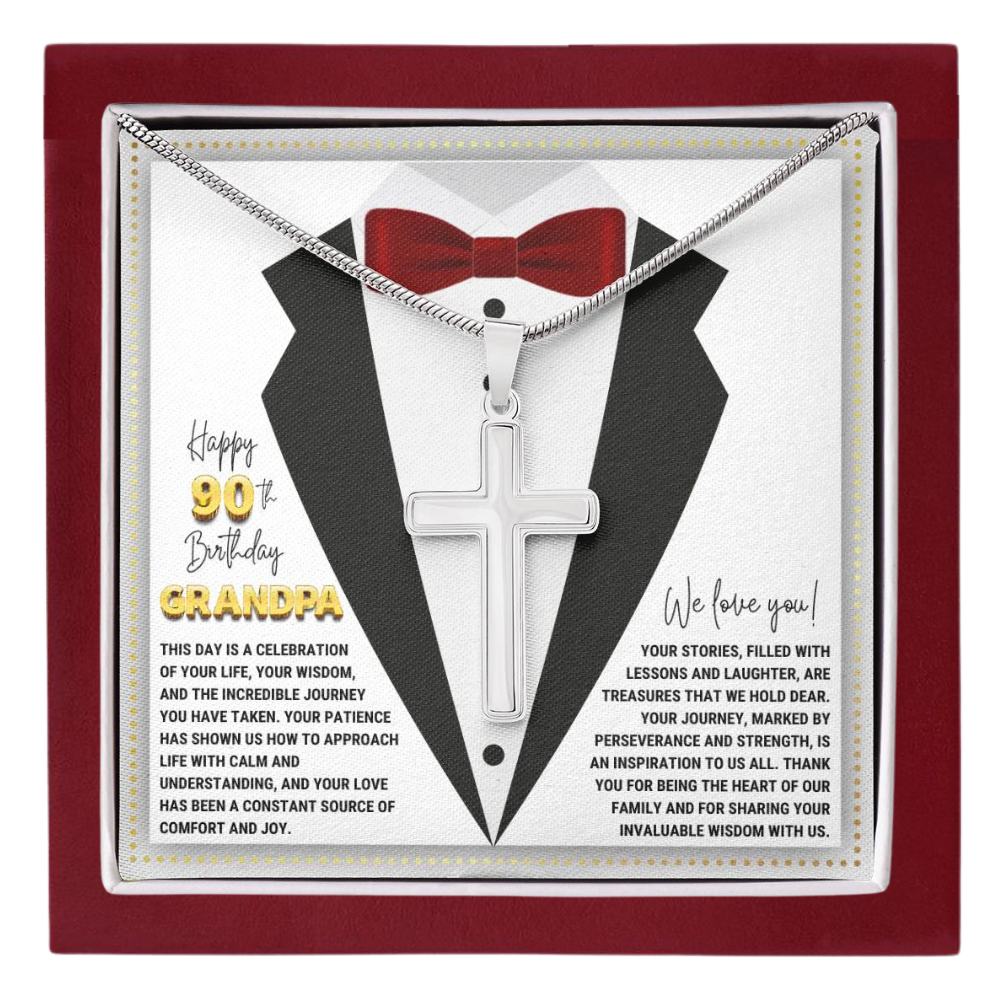 JGF Jewelry Gifts for Family Cross Necklace For Grandpa 90th Birthday Card