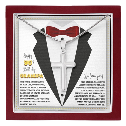 JGF Jewelry Gifts for Family Cross Necklace For Grandpa 90th Birthday Card