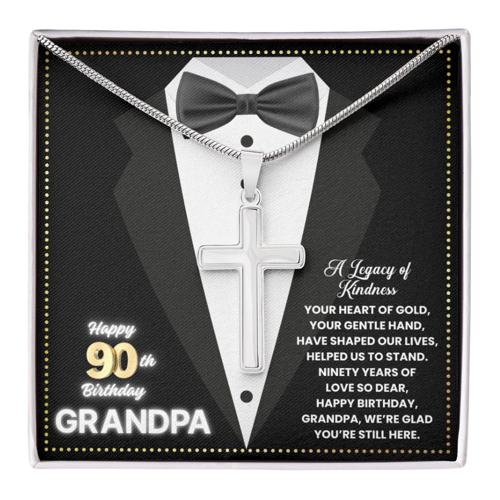 JGF Jewelry Gifts for Family Cross Necklace For Men Happy 90th Birthday Card Grandpa