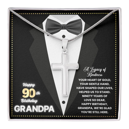 JGF Jewelry Gifts for Family Cross Necklace For Men Happy 90th Birthday Card Grandpa