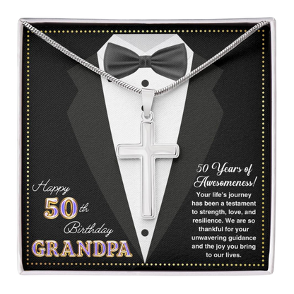 JGF Jewelry Gifts for Family Happy 50th Birthday Card For Him Grandpa Cross Necklace For Men