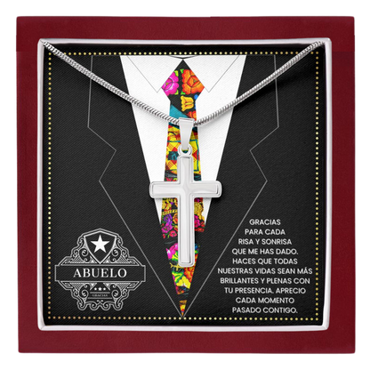 SpanishGrandPa21 JGF Jewelry Gifts for Family Regalo Para Abuelo Cross Necklace for Grandpa Birthday Card Spanish