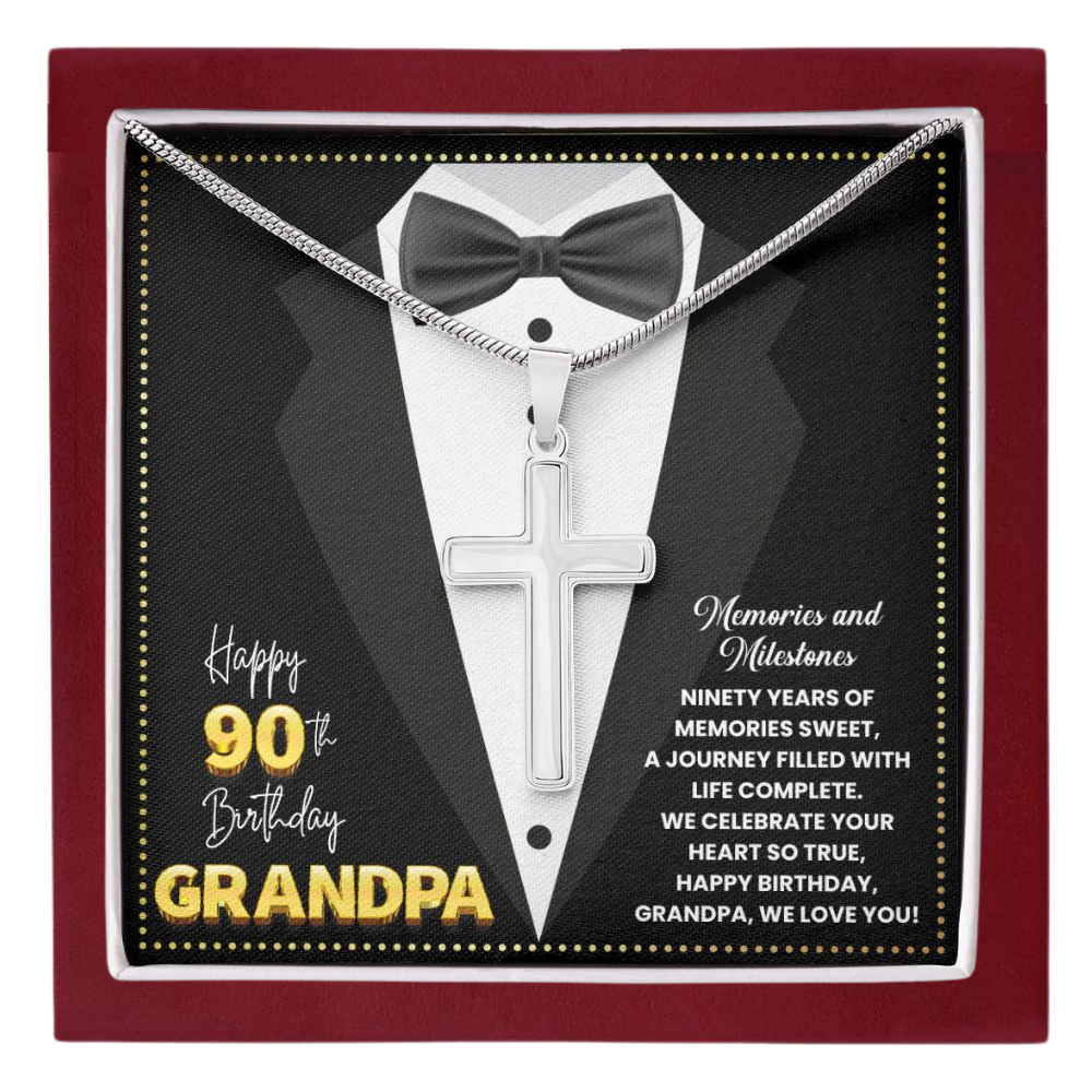 JGF Jewelry Gifts for Family Happy 90th Birthday Card Grandpa Cross Necklace For Men