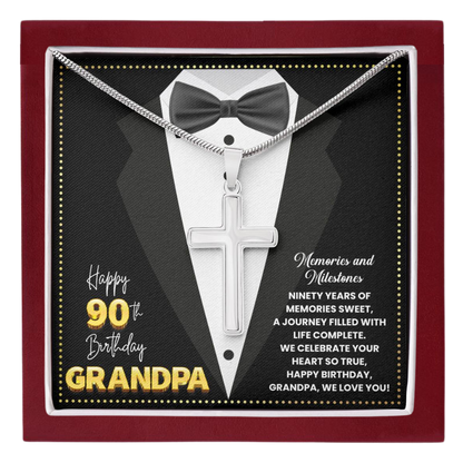 JGF Jewelry Gifts for Family Happy 90th Birthday Card Grandpa Cross Necklace For Men