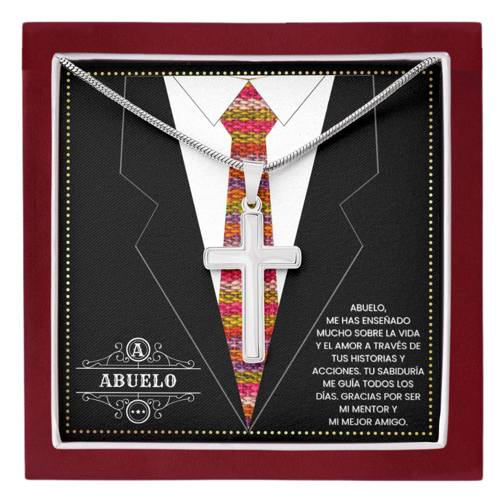 SpanishGrandPa27 JGF Jewelry Gifts for Family Regalo Para Abuelo Cross Necklace for Grandpa Birthday Card Gifts Spanish