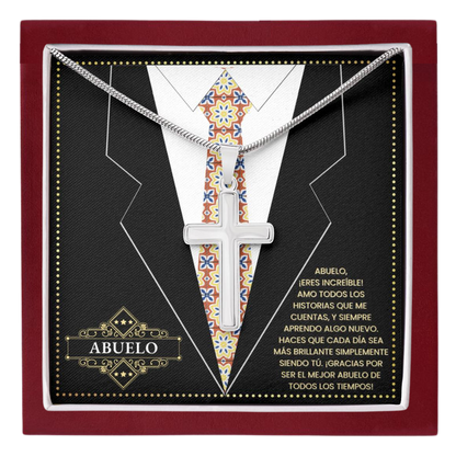 SpanishGrandPa14 JGF Jewelry Gifts for Family Regalo Para Abuelo Cross Necklace for Grandpa Birthday Card Spanish