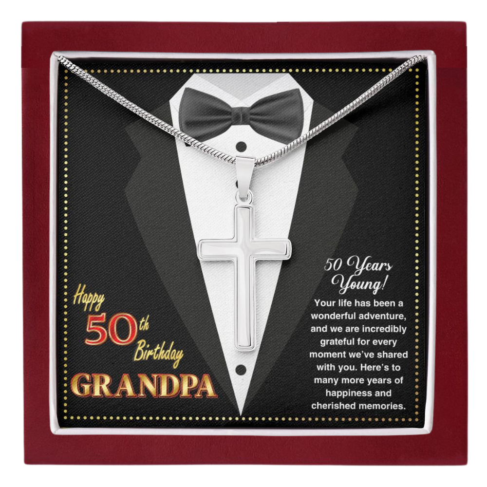 JGF Jewelry Gifts for Family Grandpa Cross Necklace For Men Happy 50th Birthday Card For Him