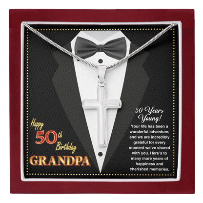 JGF Jewelry Gifts for Family Grandpa Cross Necklace For Men Happy 50th Birthday Card For Him