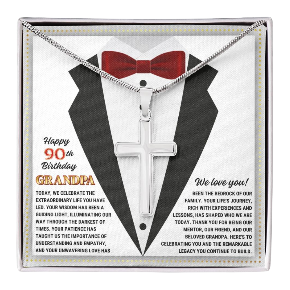 JGF Jewelry Gifts for Family Cross Necklace For Grandpa Happy 90th Birthday Card