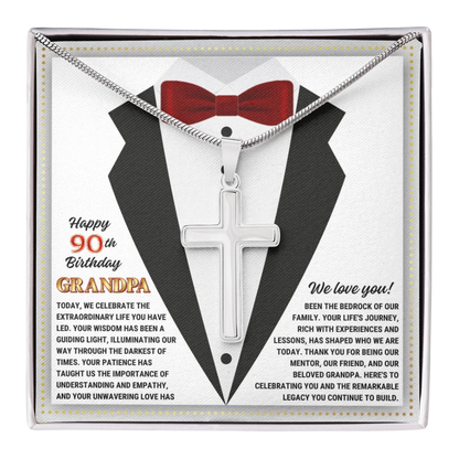 JGF Jewelry Gifts for Family Cross Necklace For Grandpa Happy 90th Birthday Card