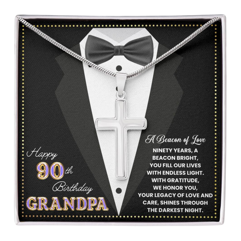 JGF Jewelry Gifts for Family Happy 90th Birthday Card Grandpa Cross Necklace For Men
