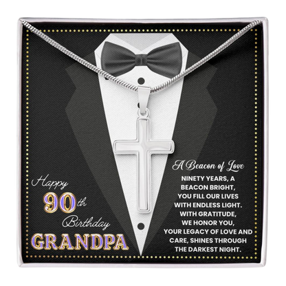 JGF Jewelry Gifts for Family Happy 90th Birthday Card Grandpa Cross Necklace For Men