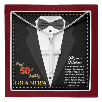 JGF Jewelry Gifts for Family Cross Necklace For Men Happy 50th Birthday Card For Him Grandpa