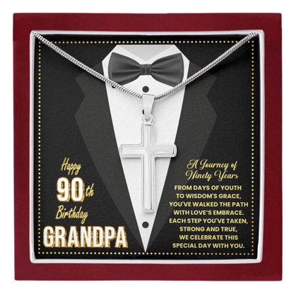 JGF Jewelry Gifts for Family 90th Birthday Card Gifts For Great Grandpa Cross Necklace For Men