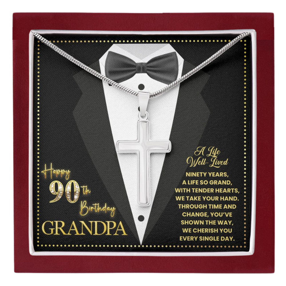 JGF Jewelry Gifts for Family Cross Necklace For Men Stainless Steel For Grandpa 90th Birthday