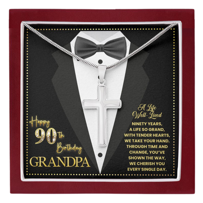 JGF Jewelry Gifts for Family Cross Necklace For Men Stainless Steel For Grandpa 90th Birthday