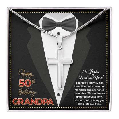 JGF Jewelry Gifts for Family Christian Cross Necklace For Men Grandpa Turning 50 Birthday Card