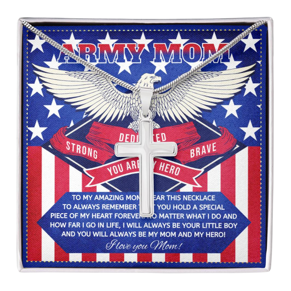 JGF Jewelry Gifts for Family US Army Mom Cross Necklace Gifts for Women from Son and Daughter