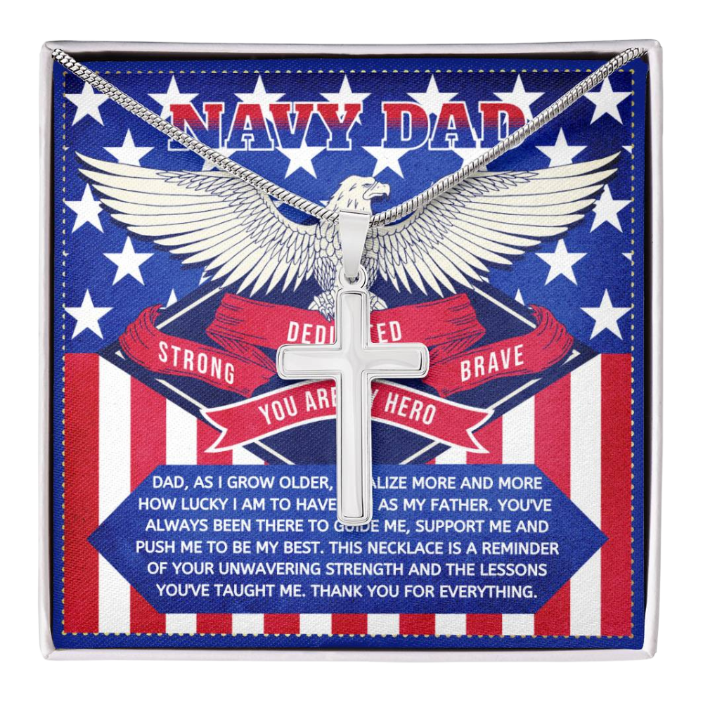 JGF Jewelry Gifts for Family Cross Necklace US Marine Navy Gifts for Dad Men in Military